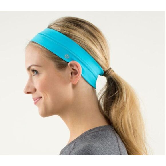 Lululemon Fly Away Tamer Headband Bundle of 2 Teal and Gray - Picture 1 of 5